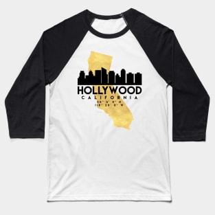 Hollywood California Skyline Map Art Baseball T-Shirt